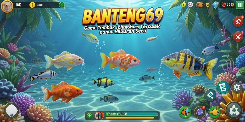 Gameplay BANTENG69 menampilkan berbagai ikan yang bisa ditembak.