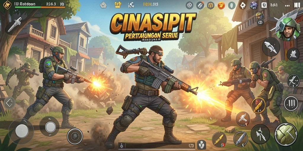 Screenshot gameplay CINASIPIT menampilkan momen pertarungan intens di arena terbuka.