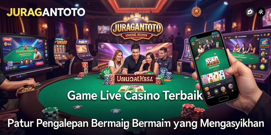 Screenshot gameplay JURAGANTOTO yang menunjukkan dealer dan suasana Live Casino.