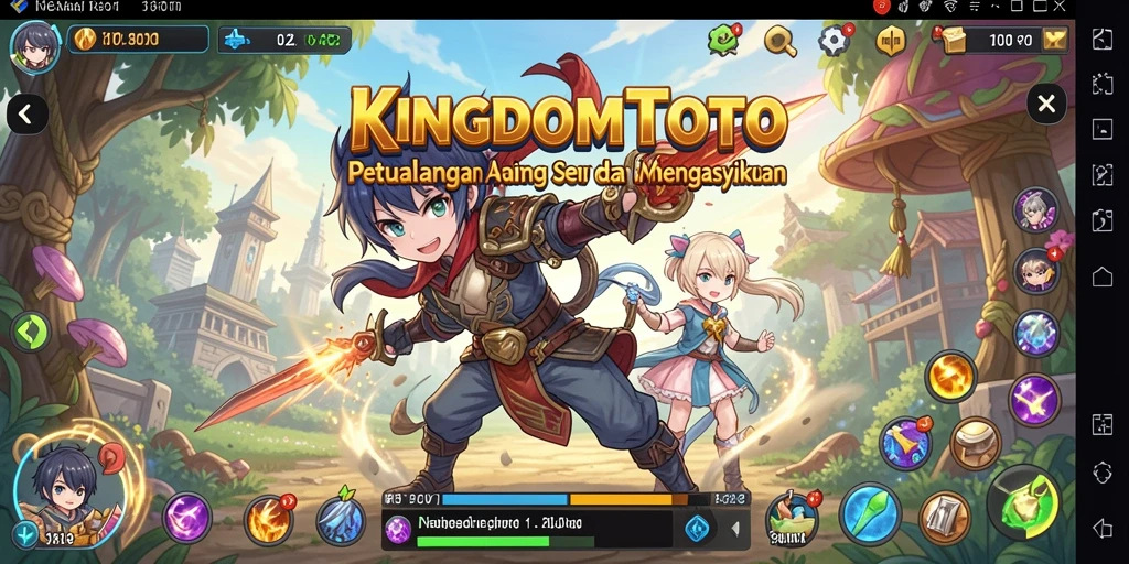 Tampilan gameplay menarik dari KINGDOMTOTO dengan karakter anime yang dinamis.