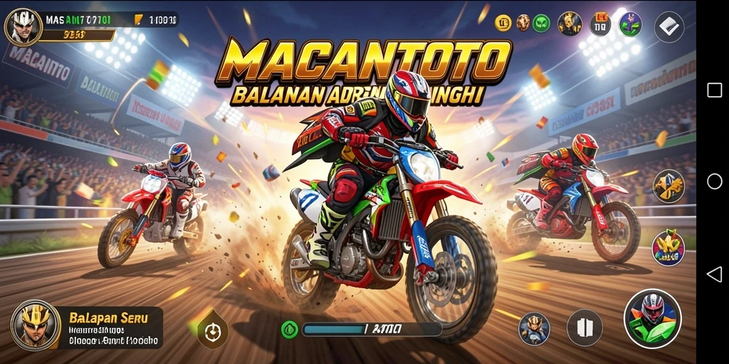 Tampilan balapan seru di MACANTOTO dengan grafik memukau.