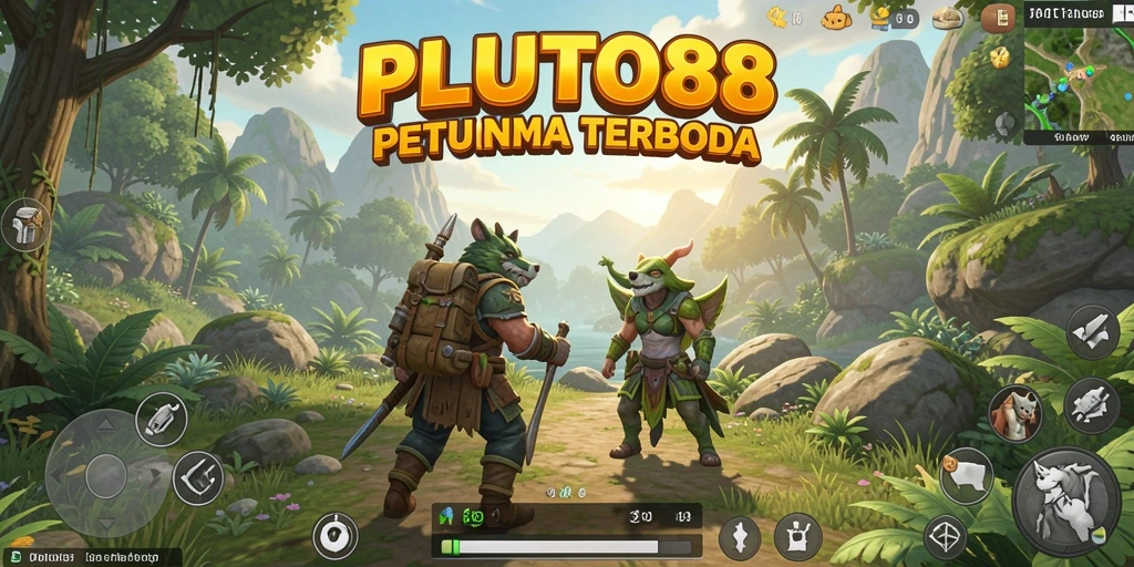 Screenshot gameplay <strong>PLUTO88</strong> yang menampilkan dunia terbuka yang luas.
