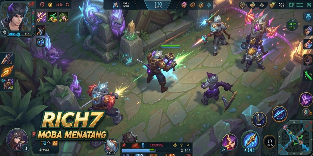 Screenshot yang menunjukkan aksi seru dalam gameplay MOBA.