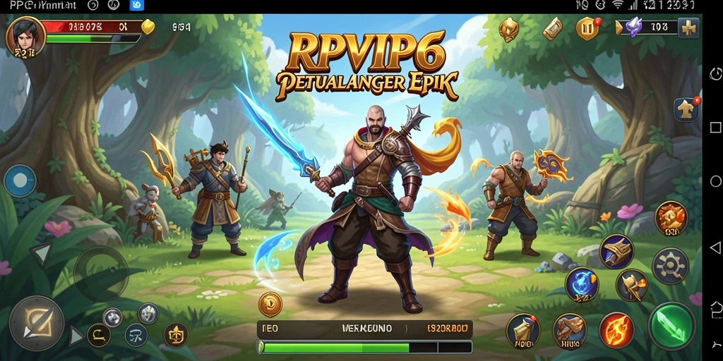 Screenshot gameplay RPVIP6 yang menunjukkan pertempuran epik.